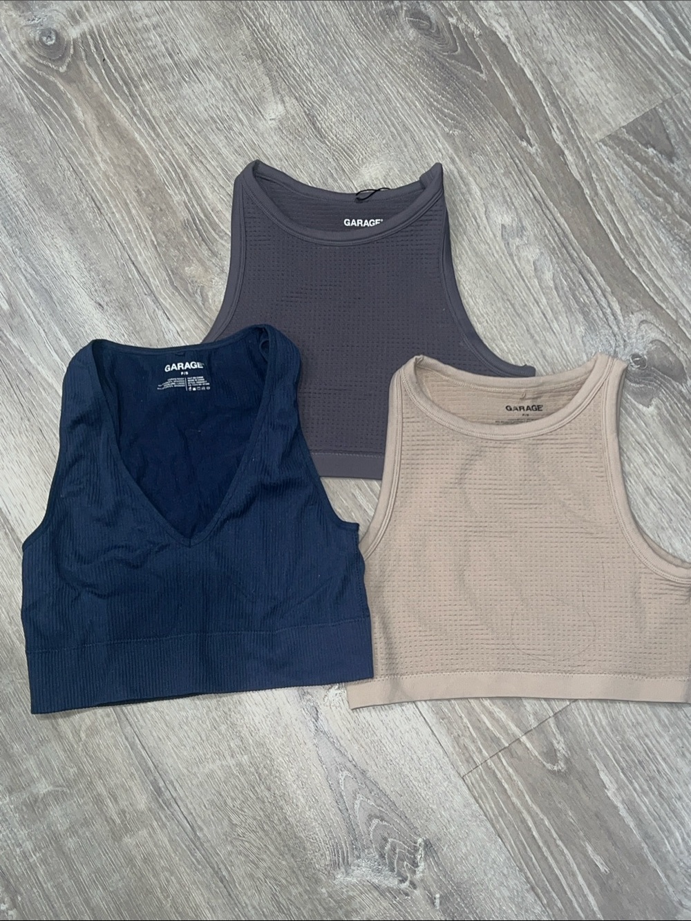 Garage Women's Ribbed Cropped Tanks - Navy, Taupe, Charcoal. 3 tanks